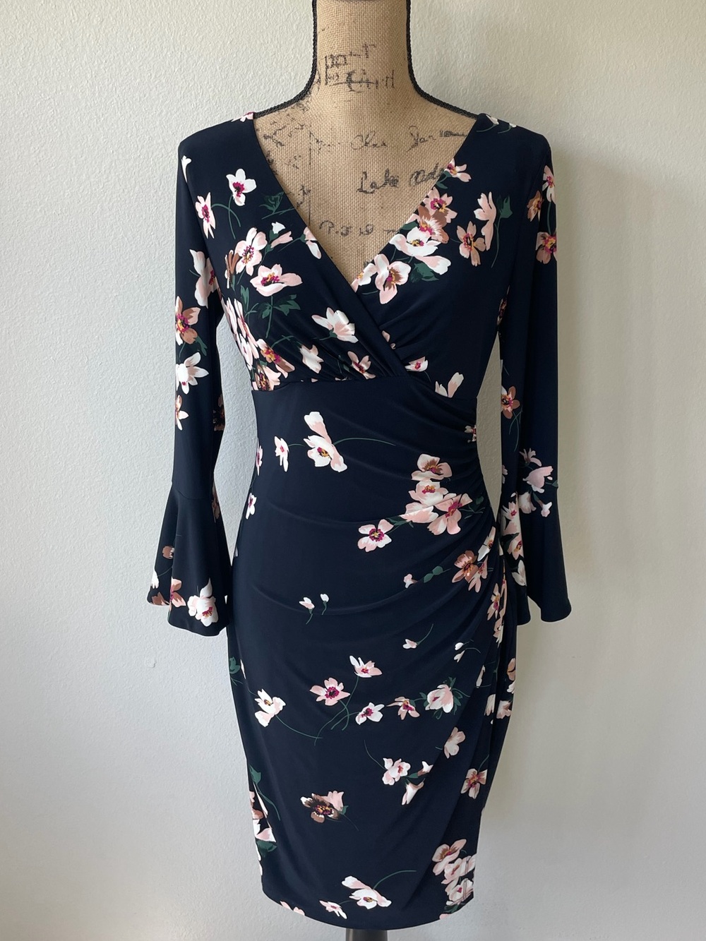 Ralph Lauren Navy Floral Dress with Pink Accent